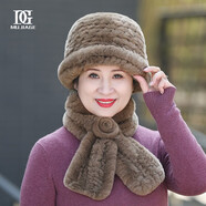 幕加格皮草帽子女冬季中老年保暖兔毛老太媽媽奶奶加厚防寒帽圍巾t2589 淺咖啡色 (單頂帽子)均碼有彈性