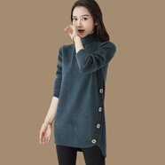 歌米拉 中長(cháng)款毛衣女秋冬新款加厚冬裝寬松洋氣針織上衣打底衫 墨綠 M