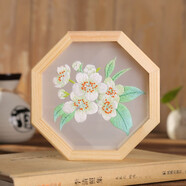 繡魁新款印花刺繡DIY八角框創(chuàng)意禮物飾品蘇繡小件自己制作手工刺繡 新雨梨花【棉線+材料包+框】