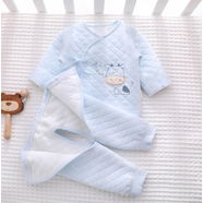 黛芷芙新生嬰兒衣服春秋冬裝初生純棉保暖衣冬天剛出生03月冬季和尚服 A1995保暖淘氣牛2件套  藍色 59碼，8-13斤寶寶