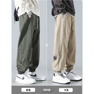 雅鈞鳥(niǎo)褲子男春秋季港風(fēng)男裝寬松束腳運動(dòng)長(cháng)褲夏天復古大碼工裝休閑褲子 K6008軍綠+K6008卡其（常規款） XL 【建議體重110-140斤左右】