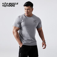 MUSCLEDOG 肌肉狗 運(yùn)動(dòng)短袖T恤男潮牌新款印花透氣吸汗微彈訓(xùn)練服健身衣服 深灰色 S