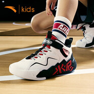 安踏（ANTA）童鞋男童運(yùn)動(dòng)鞋秋季中大童水泥氪星皮面防水減震耐磨高幫籃球鞋子 白/黑/紅-1 39碼