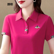 俏翼寬松型polo衫襯衫領(lǐng)短袖t恤女2025夏季POLO領(lǐng)運(yùn)動(dòng)服休閑上衣T恤 玫紅色-優(yōu)質(zhì)品 XL 建議110-125斤