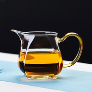 美斯尼 玻璃公道杯加茶漏套裝茶具配件茶濾過(guò)濾網(wǎng)茶海分茶器功夫茶具 黃把公杯 450毫升