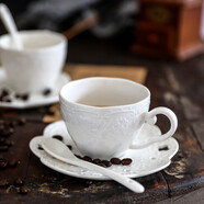 佳億廚連 歐式陶瓷浮雕下午茶茶具花茶杯咖啡杯碟勺英式紅茶杯 蝴蝶咖啡杯+蝴蝶鏤空盤+白咖啡勺