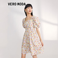 VEROMODA七夕禮物女裝新款油畫(huà)碎花方領(lǐng)泡泡袖連衣裙女 B07女由黃色-追單2 XS