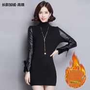 皮袖打底衫馬甲搭配高領(lǐng)毛衣女冬短款加絨加厚女裝配皮草的內(nèi)搭針織衫 長I款高(全身加絨) S