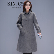 SIN.CYC女裝千鳥(niǎo)格毛呢大衣女中長(cháng)款秋冬裝娃娃領(lǐng)紅色格子女士外套潮 黑格子 2XL