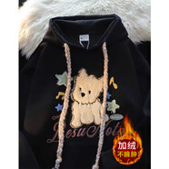 燦圖韓系慵懶風(fēng)連帽衛(wèi)衣女裝秋冬季加絨運動外套小個子寬松休閑上衣服 黑色【加絨款】 M