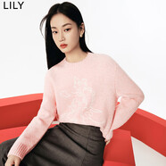 LILY春新款女裝多巴胺穿搭含綿羊毛馬海時(shí)尚針織衫套頭毛衣女 122粉紅 M