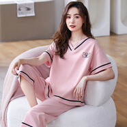 美即萊（MEIJILAI） 睡衣女士春夏季純棉短袖七分褲全棉夏天薄款女式家居服大碼套裝 99027 L （身高160-165體重100-120）
