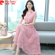 皮爾卡丹（pierre cardin）40歲女裝雪紡連衣裙女士2025年新款高貴氣質(zhì)女神范夏天顯瘦長裙針 粉紅色 M (100) -