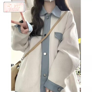 與欣2023秋季新款小香色拼接外套女春秋款學生寬松polo領工裝上衣潮 白色外套 均碼【可備注碼數(shù)】