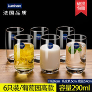 法國樂(lè )美雅無(wú)鉛玻璃杯子耐熱透明水杯家用喝水杯泡茶杯牛奶杯綠茶杯六只套裝 高款6只裝(290ML)