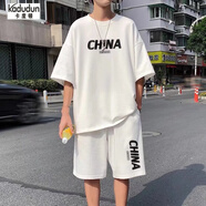 (兩件套）男款短袖短褲夏天套裝男生籃球服夏季韓版全套衣服男土一套男裝潮流搭配休閑運(yùn)動(dòng)套裝 白色(上衣+褲子) L