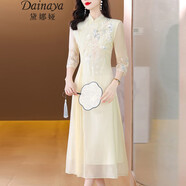黛娜婭（Dainaya）旗袍女2025春夏新款中式女裝中國(guó)風(fēng)日常改良復(fù)古漢服連衣裙 5098 黃色 S