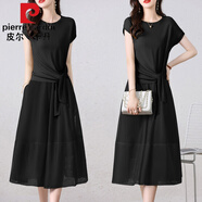 皮爾卡丹（pierre cardin）兩件套套裝連衣裙女夏季2023新款感法式收腰顯瘦高端歐根紗套裝裙 黑配黑 3XL