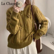 拉夏貝爾（La Chapelle）2023年秋冬重工感溫柔針織衫立體刺繡玫瑰鉤花復(fù)古毛衣女 純100自動(dòng)發(fā)熱芥末綠【收藏優(yōu)先發(fā)貨】 純100自動(dòng)發(fā)熱S 80-95