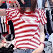 LOVER RUCCI2026年夏裝新款韓版寬松百搭黑白橫條紋短袖t恤女純棉半袖上衣潮 8687-73紅條紋 XL 適合115-125斤