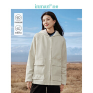 茵曼（INMAN）防風(fēng)工裝風(fēng)短外套秋冬女裝新款加絨毛絨休閑上衣 花灰杏 XL