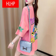 HLHP高端品牌2022夏新款潮牌中長(cháng)款重工燙鉆棉短袖T恤女歐洲站歐貨大版上衣 0040#粉色 M 110斤以?xún)?
                                         title=