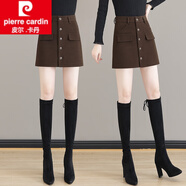 皮爾卡丹（pierre cardin）毛呢裙褲女秋冬季2025新款高腰顯瘦a字裙假兩一裙褲包臀短裙子女 咖色 26S 80-95斤