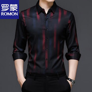 羅蒙（ROMON）加絨加厚印花休閑襯衫男長(cháng)袖秋冬季商務(wù)免燙中青年襯衣男士男裝 2199紅色 XL /175/推薦135-150斤