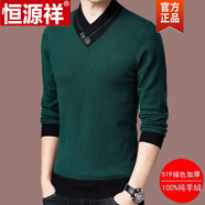 恒源祥高檔品牌男裝 羊絨衫男V領(lǐng)羊毛衫男士毛衣打底衫秋冬季潮流 31/1912 綠色 175/XL(適合體重140-160)