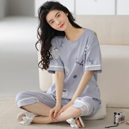 甜桔子睡衣女夏天短袖七分褲純棉睡衣韓版圓領(lǐng)甜美春秋季短褲家居服外穿 MJF7080【100%純棉】 L 碼/身高162-167 體重100-120