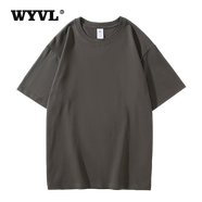 WYVL【兩件裝】純棉短袖T恤男女同款寬松圓領(lǐng)夏季純色小白T100%棉重磅 深灰（單件） M(100-115斤)