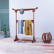 宗木府紅木家具緬甸花梨（學(xué)名：大果紫檀）衣帽架全實(shí)木新中式臥室落地掛衣架包架客廳玄關(guān)衣架置物架 D款：長(cháng)91(總長(cháng)131)寬41高156cm