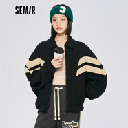 Semir森馬外套女設計感oversize潮酷個(gè)性秋冬時(shí)尚拼色夾克運動(dòng)風(fēng) 黑色9000 S 155/80A