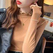 嫻妃 雙面穿德絨打底衫女2022秋冬保暖半高領(lǐng)木耳邊針織長(zhǎng)袖T恤上衣女洋氣可外穿顯瘦長(zhǎng)袖T恤女 焦糖色 L(80-120斤)