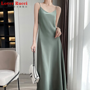 LOVER RUCCI重磅醋酸桑蠶絲吊帶連衣裙女法式氣質(zhì)高級感打底緞面料長(cháng)裙 豆綠色 M