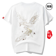 VENSUP短袖t恤男女夏季鯉魚(yú)刺繡純棉半袖潮流男士國(guó)潮體恤情侶裝T恤衫 617白色 M碼(建議100-115斤)