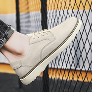 帝洛馳休閑鞋男百搭男鞋潮流板鞋男英倫男士休閑皮鞋韓版男工裝鞋子男 沙色 39皮鞋尺碼