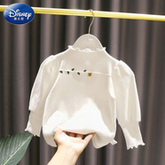 迪士尼（Disney）1-5歲女寶寶彈力細螺紋T恤女嬰兒童秋季新款女童小清新修身打底衫 白色 80 建議身高(70-80cm)