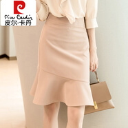 皮爾卡丹（pierre cardin）半身裙女夏季薄款2024年新款氣質(zhì)百搭高腰包臀裙子米色魚尾裙短裙 杏色 M