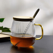禾艾蘇（heisou）耐熱玻璃杯辦公杯咖啡杯牛奶杯豎紋水杯 豎紋杯600ml(蓋+勺子）