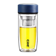 希樂(lè )（cille）雙層玻璃杯男女士家用車(chē)載便攜水杯隔熱帶蓋過(guò)濾網(wǎng)家用商務(wù)辦公泡 藍色400ml