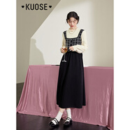 闊色（kuose）黑色小香風(fēng)針織長(zhǎng)袖連衣裙女秋冬季穿搭新款毛衣裙長(zhǎng)裙子 黑色8007 S