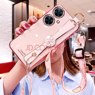 優(yōu)蕾絲【配鋼化膜】vivoY35+手機殼V2279A腕帶斜跨背帶掛繩硅膠保護套全包鏡頭女新款防摔外殼 Y35+【櫻花粉】+全屏鋼化膜+掛繩