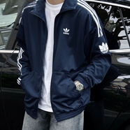 阿迪達(dá)斯 （adidas）外套男裝2025春秋季新款三葉草運(yùn)動(dòng)服三條杠立領(lǐng)男士上衣夾克梭織 JL8398深藍(lán) 2XL 推薦195-215斤