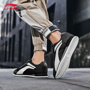 李寧板鞋男夏天新品休閑鞋男士潮流復古小白鞋透氣運動(dòng)滑板鞋子 黑色-阿甘鞋 41