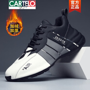 卡帝樂(lè)鱷魚(yú)（CARTELO）真皮男鞋2025新款春秋款頭層牛皮休閑運(yùn)動(dòng)跑步鞋男士鞋子老爹鞋潮 黑白色加絨 43