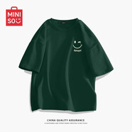 名創(chuàng)優(yōu)品（MINISO）橄欖綠短袖t恤男士夏季冰感二本針重磅純棉半袖男款寬松休閑體恤 森林綠(眨眼笑臉胸標) 2XL 185 (體重160-180斤)