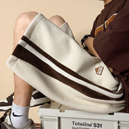 廣馬短褲男夏季新款透氣燈芯絨貼標高街潮流學(xué)生寬松百搭直筒潮牌短褲 杏色(夏季薄款透氣燈芯絨) L建議110-125斤