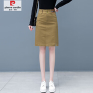 皮爾卡丹（pierre cardin）休閑半身裙女春秋2025新款高腰顯瘦純棉小個子A字中長款包臀短裙 3211新款 卡其色- S 建議/95斤以下