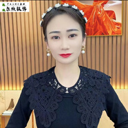 爾煦假領(lǐng)女日系小披肩手工復(fù)古針織鉤花鏤空蕾絲小坎肩配裙子外搭裝飾 黑色